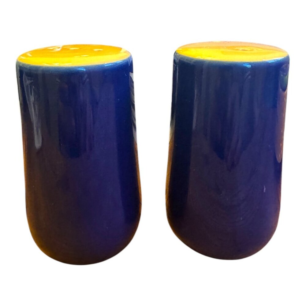 Vintage Fusions Ceramic Salt & Pepper Shaker Set Blue & Yellow 3.5" Tall